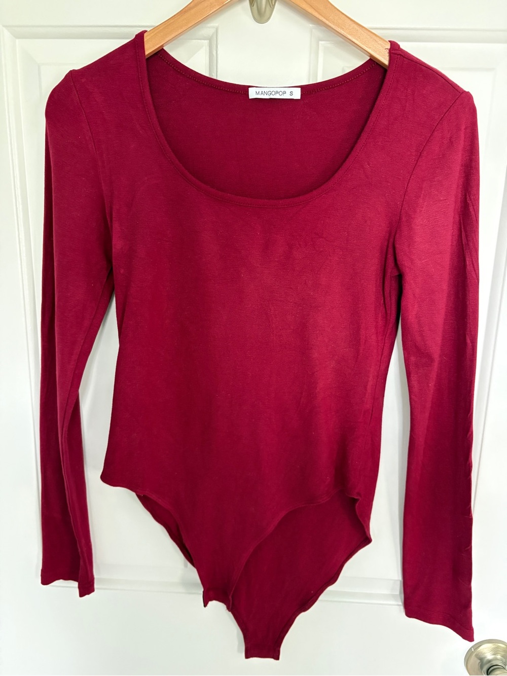 Mango Small Long-Sleeve Scoop Neck Bodysuit - Burgundy